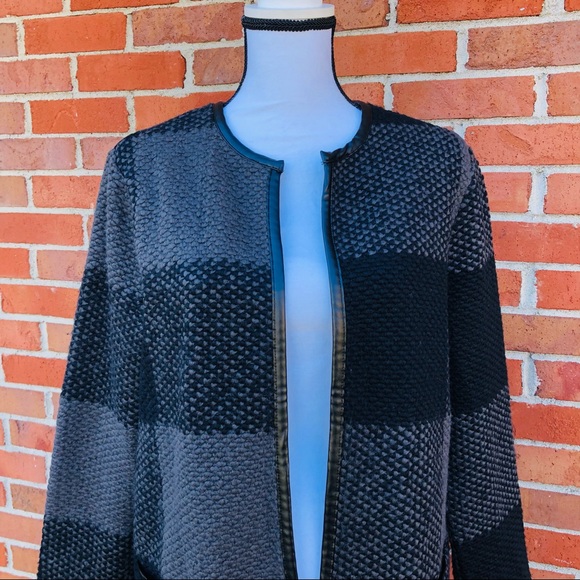 Old Navy Black & Gray Open Front Plaid Coatigan Cardigan Womens Size Small - Picture 2 of 7